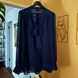 Vince Camuto Blue Sheer Striped Blouse